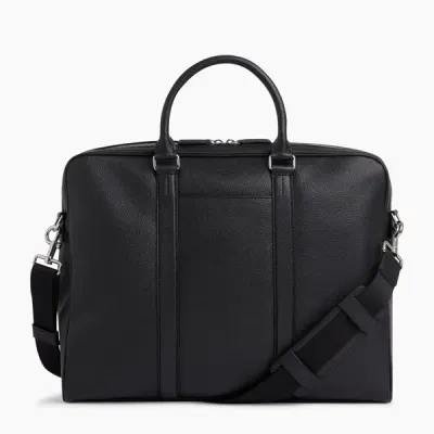 Le Tanneur Porte Documents Slim 17" Charles En Cuir Grainé In Black