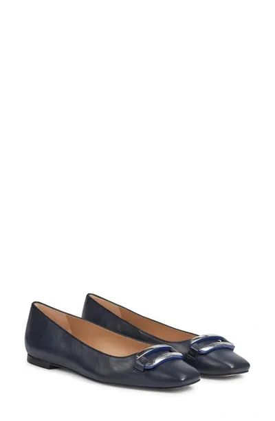 Lk Bennett Cayden Square Toe Flat In Navy