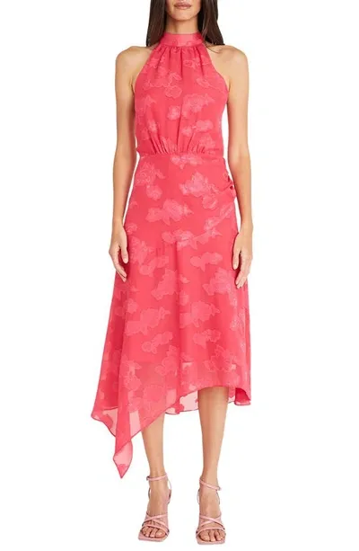 Maggy London Floral Burnout Asymmetric Hem Midi Dress In Pink