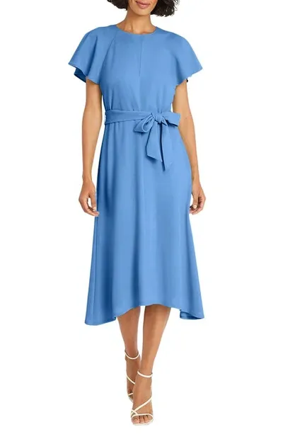 Maggy London Flutter Sleeve Tie Waist Midi Dress In Black Blue