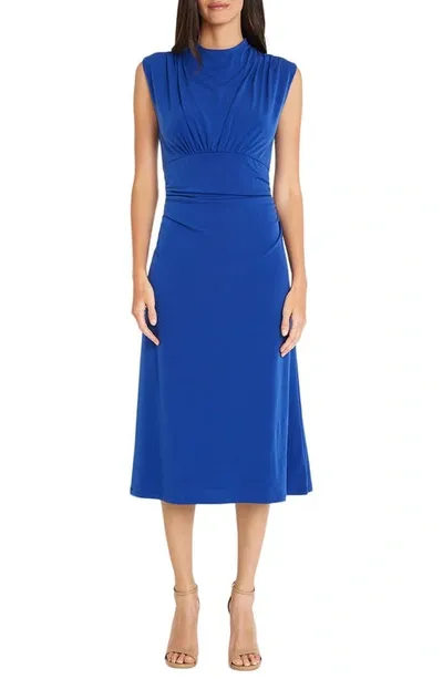 Maggy London Sleeveless Mock Neck Midi Dress In Mazarine Blue