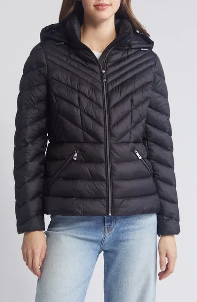 Michael Michael Kors Water Repellent Hooded Packable Puffer Coat In Black