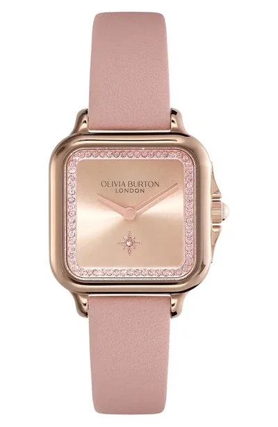 Olivia Burton Grosvenor Leather Strap Watch, 28mm In Rose