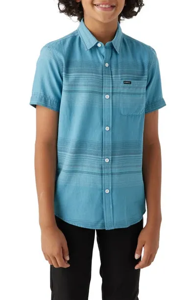 O'neill Kids' Seafaring Stripe Short Sleeve Organic Cotton Button-up Shirt In Blue Fade