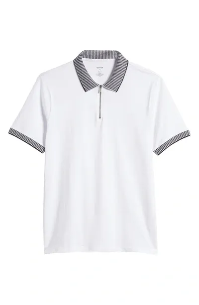 Open Edit Houndstooth Collar Zip Polo In White