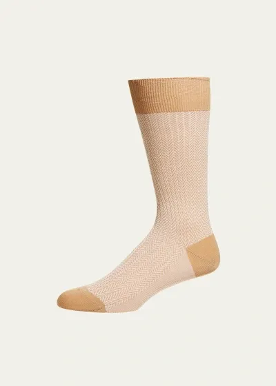 Pantherella Men's Fabian Chevron Pattern Egyptian Cotton Socks In Lt Khaki 156