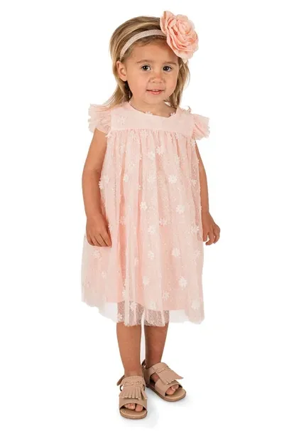 Popatu Babies'  Kids' 3d Floral Appliqué Tulle Dress In Dusty Pink