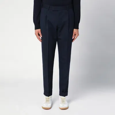 Pt Torino Rebel Navy Virgin Wool Trousers In Blue