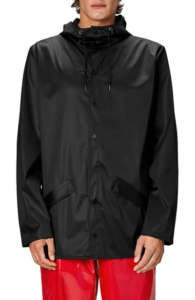 Rains Snap Front Rain Jacket In Black Grain