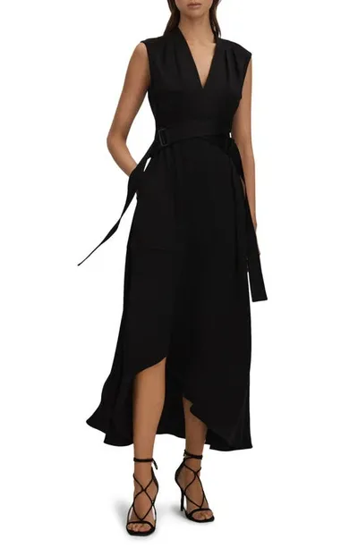 Reiss Black Strappy Asymmetric Midi Dress