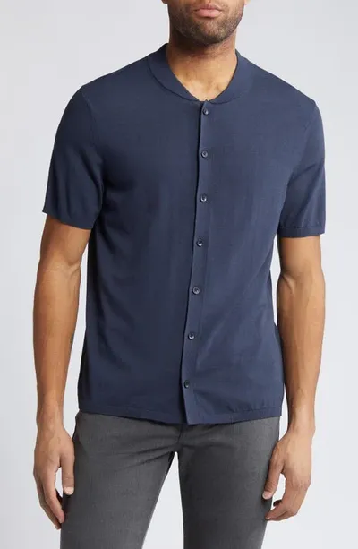 Robert Barakett Momentum Baseball Collar Short Sleeve Knit Button-up Shirt In Blue