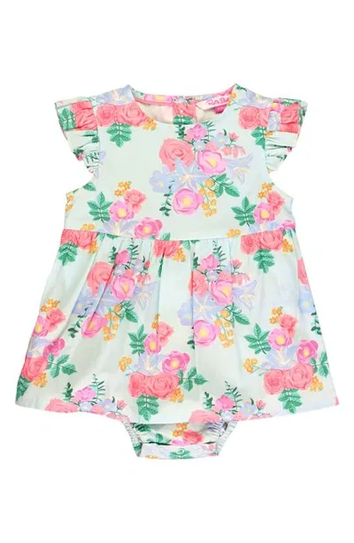 Rufflebutts Babies' Floral Ruffle Skirted Romper In Green