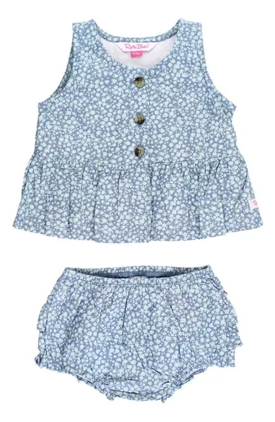 Rufflebutts Babies'  Kids' Fields Floral Cotton Sleeveless Top & Bloomers In Blue