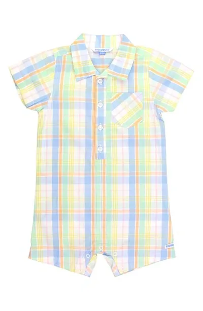 Ruggedbutts Babies' Rainbow Plaid Cotton Romper In Blue Multi