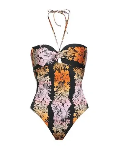 Sandro Cutout Floral-print Bandeau Swimsuit In Black