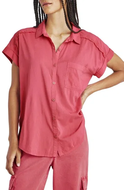 Splendid Paige High-low Cotton Blend Button-up Shirt In Rossa