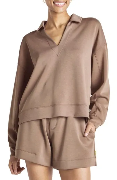 Splendid X Cella Jane Scuba Polo Sweatshirt In Taupe