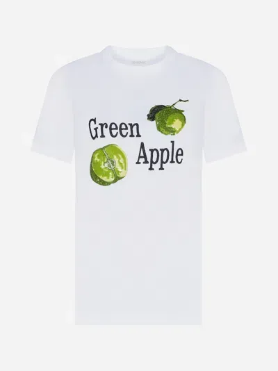 Sportmax Renata Green Apple Cotton T-shirt In White