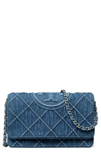 Tory Burch Fleming Soft Denim Wallet On A Chain