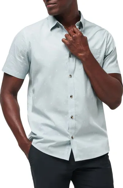 Travis Mathew Across The Pond Geo Print Short Sleeve Stretch Button-up Shirt In Heather Arona