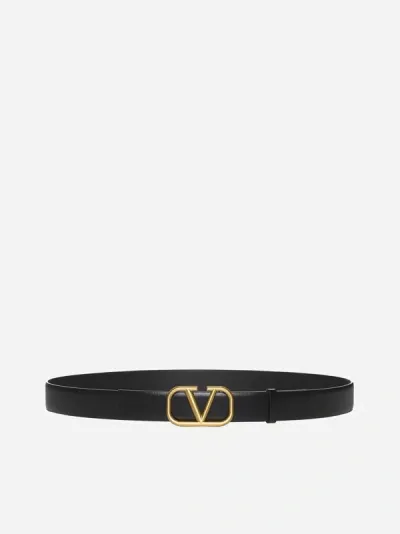 Valentino Garavani Vlogo Signature Leather Belt In Black