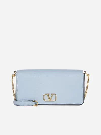 Valentino Garavani Vlogo Signature Leather Mini Bag In Porcelain Blue