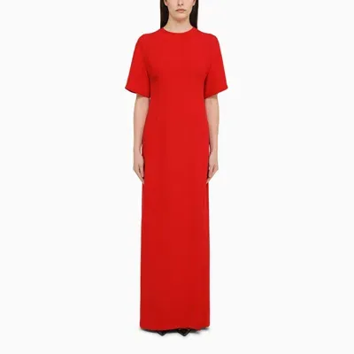 Valentino Red Silk Long Dress With Slit