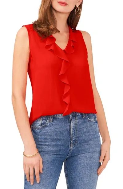 Vince Camuto Ruffle Neck Sleeveless Georgette Blouse In Fiery Red