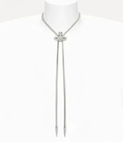 Vivienne Westwood Bolo Tie In Platinum-white-crystal