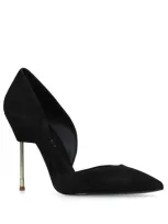 Kurt Geiger Bond Satin Court Shoes In Black Suede