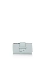 Allsaints Ray Leather Wallet In Baby Blue/silver