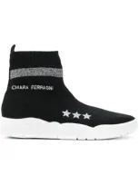 Chiara Ferragni Embroidered Sock Sneakers In Black