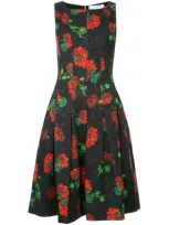 Oscar De La Renta Sleeveless Floral-jacquard 2-pocket Fit-and-flare Dress In Black