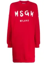 Msgm Logo Print Sweater Dress In Red