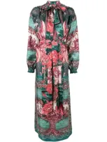 F.r.s For Restless Sleepers Paradise Silk Maxi Dress In Green