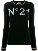 N°21 N21 Intarsia Wool Crew Neck Sweater In Black