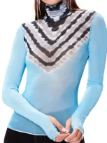 Afrm Zadie Semi Sheer Turtleneck In Blue Chevron Placement Tie Dye