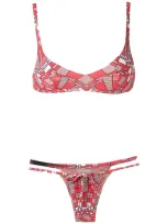 Amir Slama Geometric Print Bikini Set In Red