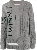 Twinset Contrast Knit Jumper In 灰色