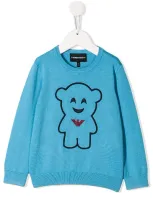 Emporio Armani Kids' Character Embroidered Sweater In Blue