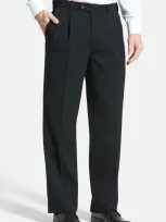 Berle Self Sizer Waist Pleated Classic Fit Wool Gabardine Dress Pants In Black