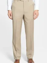 Berle Self Sizer Waist Flat Front Lightweight Plain Weave Classic Fit Trousers In Tan