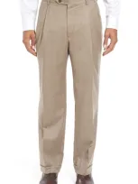 Berle Lightweight Flannel Pleated Classic Fit Dress Trousers In Heather Tan