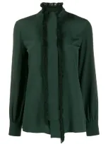 Tory Burch Fringed Trim Tie Blouse In Green