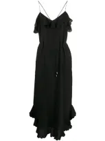 Zimmermann V-neck Ruffled Trim Silk Dress In Black