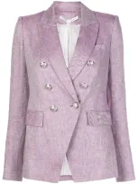 Veronica Beard Miller Herringbone Double-breasted Linen Blazer In Purple