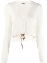 Miu Miu Crochet Detail Cardigan In Weiss