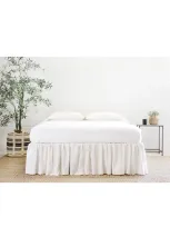 Pom Pom At Home Gathered Linen Bed Skirt In Cream