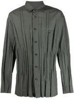 Issey Miyake Pleated Long-sleeve Shirt In Green