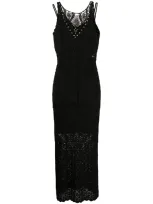 Twinset Embellished Crochet Midi Dress In Black